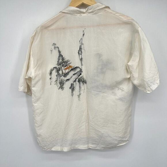 Unbranded Satin Ivory Asian Print Short Sleeve Oversized Button Up Top Small - Picture 7 of 9